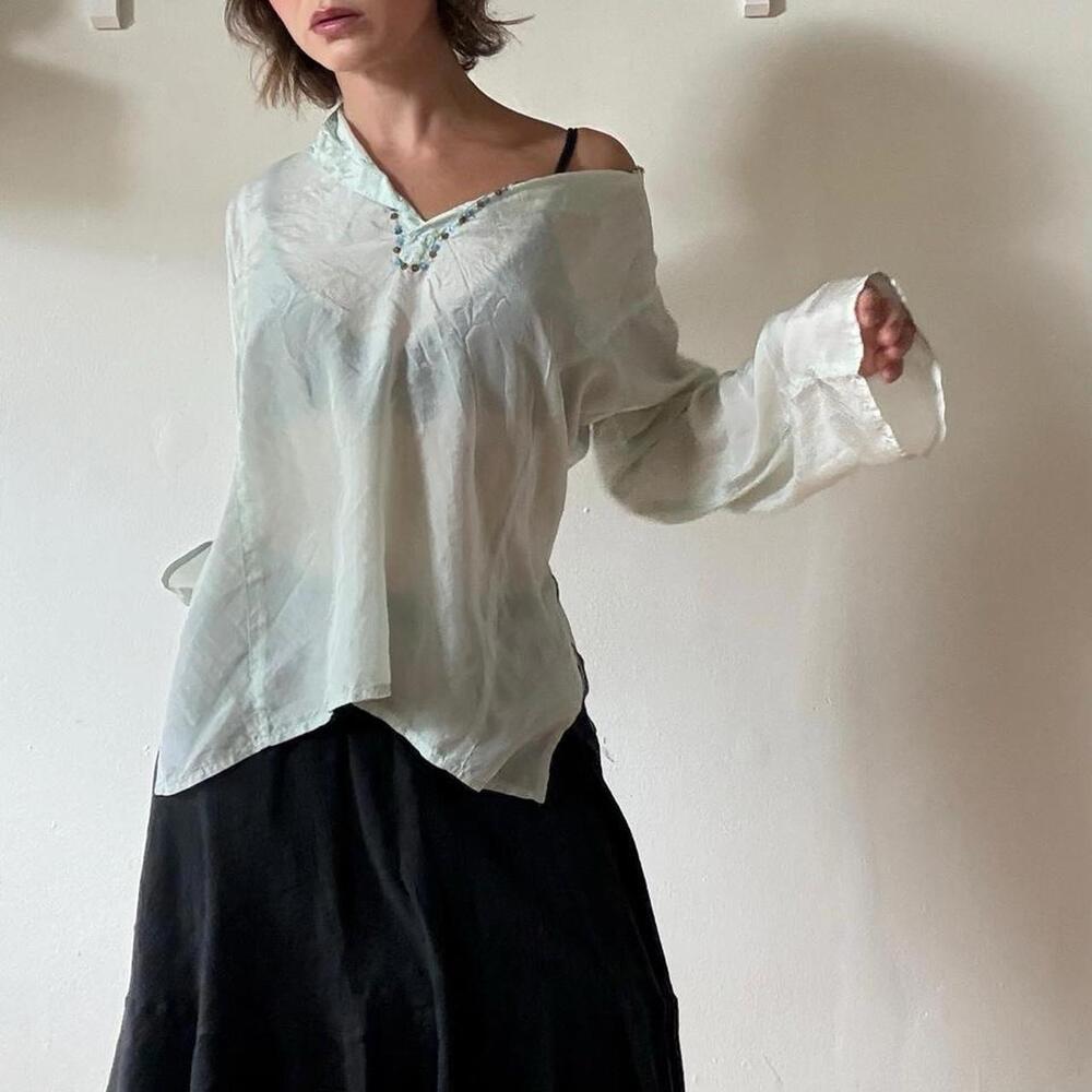 Y2K fairy bellsleeve satin top